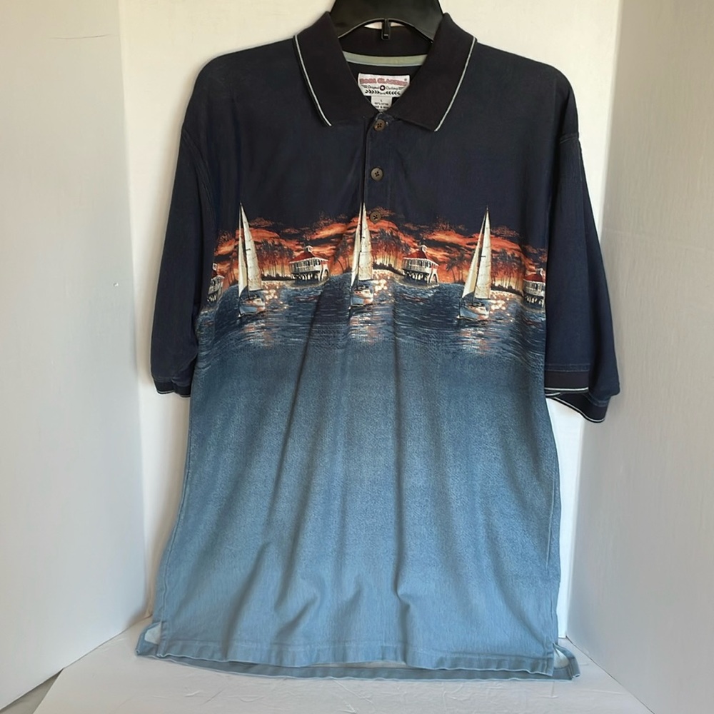 Boca Classics sailboat & sunset by the ocean collar shirt Men’s size L